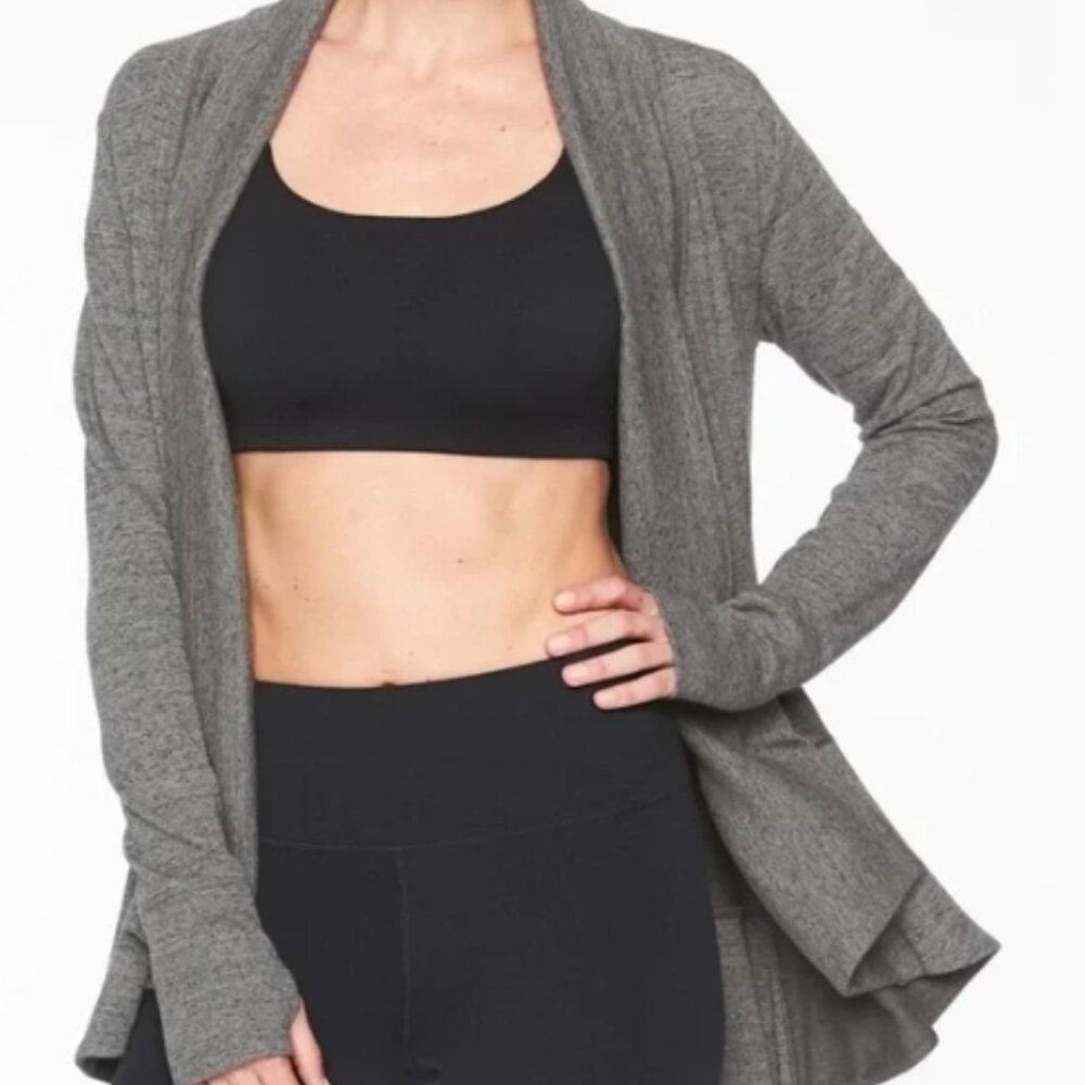 ATHLETA Pranayama Wrap Sweater Charcoal Heather gray SIZE S